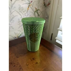 NEW 2023 Starbucks Limited Edition Cold Cup Metalic Green Bling Studded 16 oz